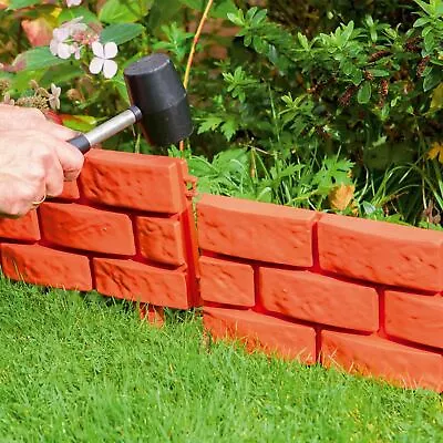 8pc Brick Effect Plastic Garden Edging Border Fencing Lawn Pathway Terracotta • £16.99