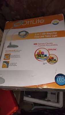 OttLite 43828C 2-in-1 LED Magnifier Light Floor And Table Lamps Silver • $75.29
