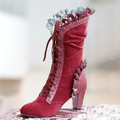 $29.99 • Buy New Women Steampunk Lace Up High Heel Rustic Shoes Victorian Ankle Vintage Boots
