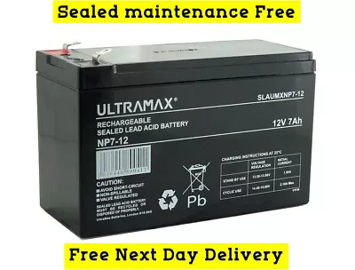 12V 7AH Home Alarm System Back Up Ultramax NP7-12  Battery Replaces 6Ah 8Ah 9Ah • £16.98