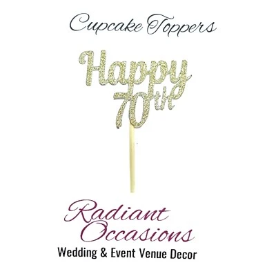 Happy 70th (Qty 12) Glitter 70 Birthday Seventy Cake Topper • £4.50