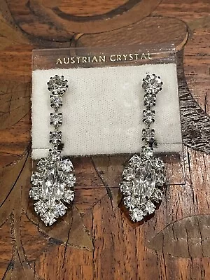 Vintage Austrian Crystal Earrings 2” Pierced • $10
