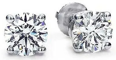 0.60 Carat Round Diamond Stud Earrings 14k White Gold H I1 Very Brilliant • $490