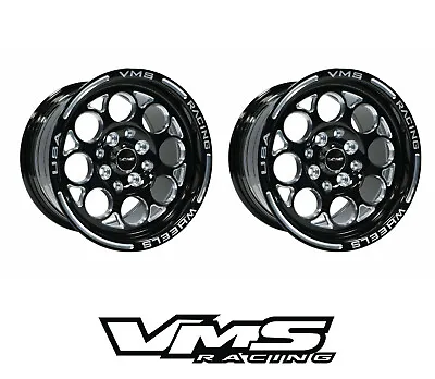 X2 VMS RACING MODULO 15X8 BLACK SILVER DRAG RIMS WHEELS 4X100/4X114 ET20 PAIR • $415.95