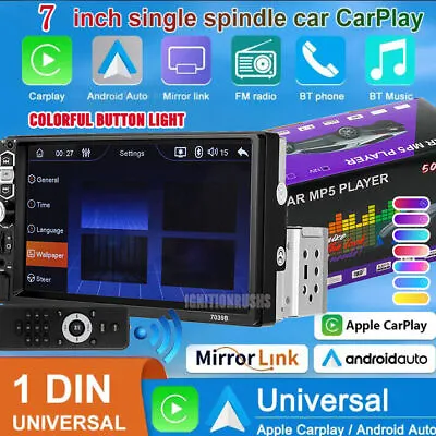 7'' Single Din Car Stereo Apple Carplay Touch Screen BT Radio MP5 Player Mic • £36.95