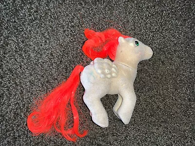 Vtg G1 My Little Pony SO SOFT PARADISE PEGASUS Flocked Fuzzy White/Palm Trees • $13.99