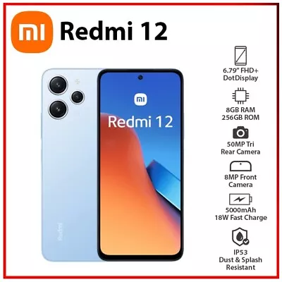 (New&Unlocked) Xiaomi Redmi 12 8GB+256GB BLUE Dual SIM Android Mobile Phone AU • $319