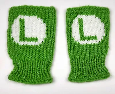 Super Mario Bros Luigi Fingerless Gloves Hand-knit Unique Vintage Green • $19.99