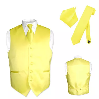 Men's Dress Vest NeckTie Hanky Solid Color Waistcoat Neck Tie Set Suit Or Tuxedo • $24.95