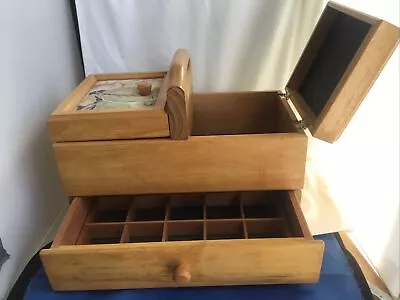 A Lovely Light Wood Sewing / Craft Box With Hinged Lids .& Storage ￼ Drawer • £7.50