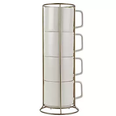 Modern Dot 4 Piece 16 Oz Stoneware Mug Set With Rack White • $19.98