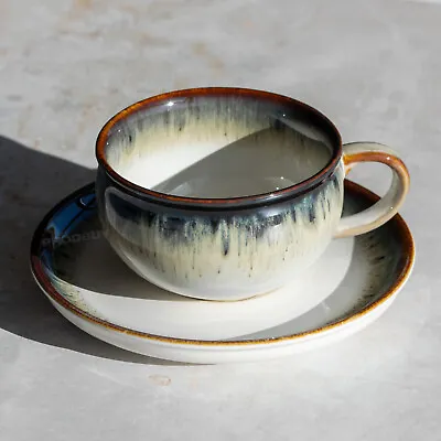 Tea Cup & Saucer Set 240ml Small Glazed Colour Cappuccino Coffee Mug Plate Pack • £13