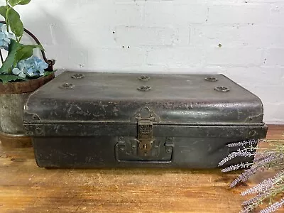 Vintage Industrial Indian Bombay Metal Railway Trunk Chest Luggage Coffee Table • £85