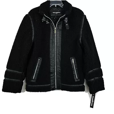 Karl Lagerfeld Paris Mens Moto Aviator Faux Shearling Jacket Coat Size M • $134.90