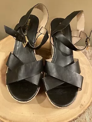 MOSSIMO Black Leather Strappy Wedge Heel Sandals Size 8 • $21.99