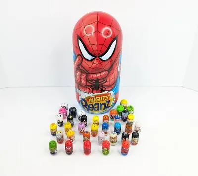 Mighty Beanz Spider-Man Storage Tin Case Marvel Mighty Beans 36 Mixed Lot • $15.25