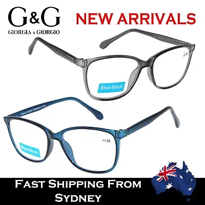 NEW Mens Reading Glasses Blue Light Block Square Frame Blue Grey 1.0~3.5 • $24.99