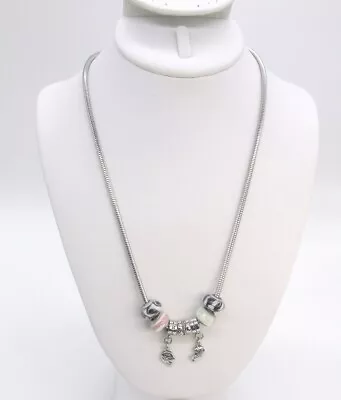 22  IRIS Silver-T European Style Mother Daughter Charm Bead Snake Chain Necklace • $11.99