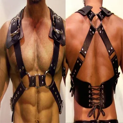 Male Gay Buckle Leather Bondage Body Chest Harness Strap Belt Brace Costumes  • £17.76