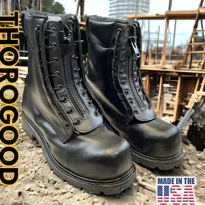 Thorogood Men's 7.5 Station 8-inch Front Zip Oblique Steel Toe Work Boot Black • $130