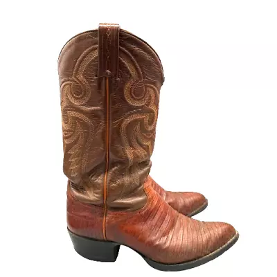 Vintage Tony Lama Lizard Skin Boots Men's Size 8 EE Brown Cowboy Western Rodeo • $65