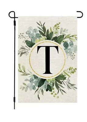 Monogram Letter Garden Flag Floral  For Outside Small Burlap Family Last Name T • $6.99