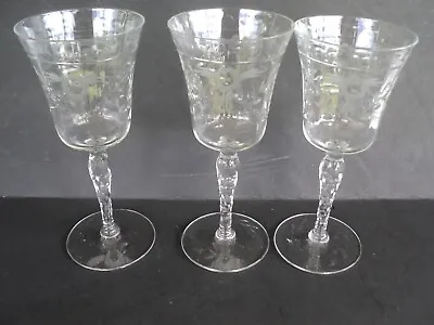 $18 • Buy Crystal Glasses Cordials Sherry Vintage Set Of 3 Etched Floral Dot Stems Leaves