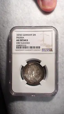 1876C GERMANY Two Marks NGC AU PRUSSIA 2M Coin PRICED FOR QUICK SALE! • $139.99