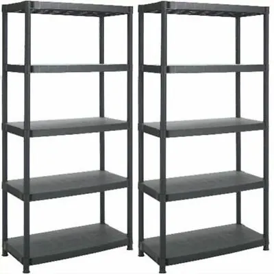 New 2 X 5 Tier Plastic Twin Shelving Shelves Storage Unit Black Tools Garage Diy • £44.95