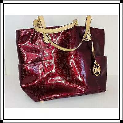 Michael Kors Jet Set East West Top Zip Patent Leather Boysenberry MK Logo Tote • $54