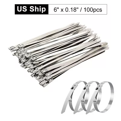 100 Pcs 304 Stainless Steel 6  Exhaust Wrap Coated Metal Locking Cable Zip Ties • $7.59