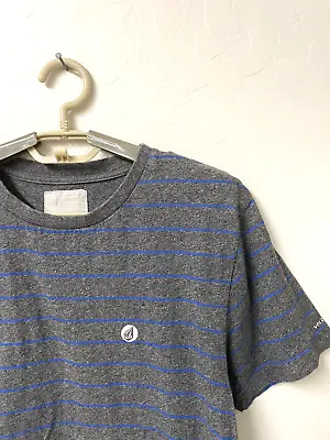 Volcom T Shirt Mens Size M 40x29 Short Slv Crew Neck Cotn Gray Blue Striped NEW • $14.38