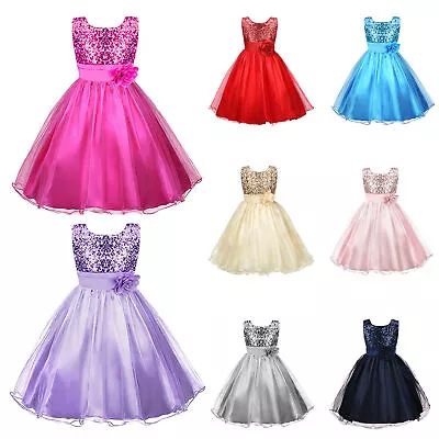 Girls Bridesmaid Dress Baby Flower Kids Party Rose Bow Wedding Dresses Princess • £8.99