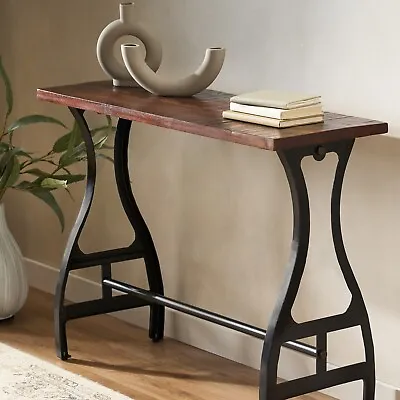 Jolson Modern Industrial Handmade Acacia Wood Console Table Dark Brown And Blac • $61.38