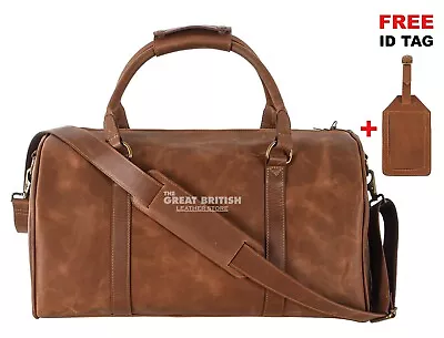 Travel Outdoor Luggage Vintage Leather Weekend Bag Large Holdall Hand Carry Bag • £93.49