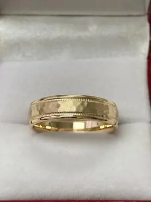 10k Solid Yellow Gold Hammered Finish Mens Wedding Bands 5mm • $475