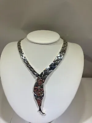 Vintage Taxco 925 Sterling Silver 17  Serpent Snake Necklace TJ-21 Modernist • $399.99