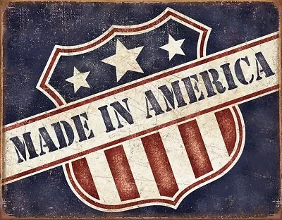 Tin Signs Made In America Shield Symbol Stars & Stripes USA Flag Red White Blue • $16.99