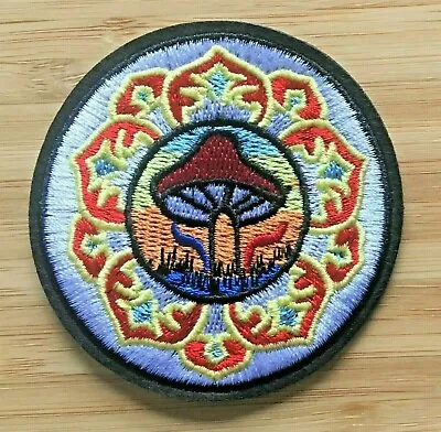 Round White Red Toadstool / Mushroom Lotus Flower Peace Iron On Motif Patch • £3.79