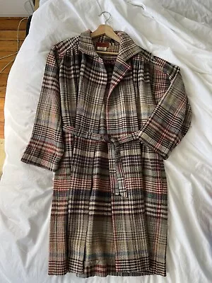 Vintage Missoni Knitted Brown Multicolored Plaid Wool Coat • $300