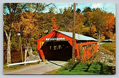 Autumn View Of Covered Bridge In TAFTSVILLE Vermont Vintage Postcard 0063 • $4.48
