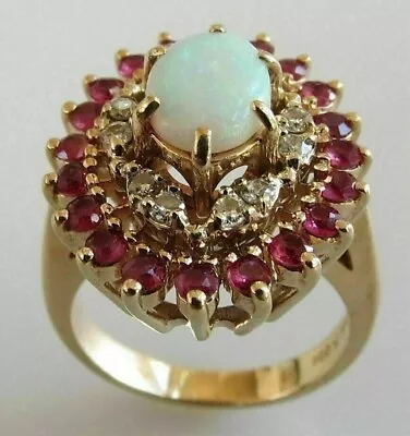 4 Ct Lab Created Fire Opal & Ruby Vintage Cocktail Ring 14k Yellow Gold Finish • $118.39