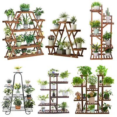 $39.91 • Buy Wood/ Bamboo/Metal Shelf Flower Pot Plant Stand Rack Garden Indoor Outdoor Patio