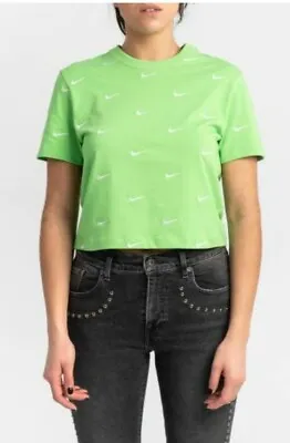 Nike Swoosh Embroidered Logo Green Nebula/White Cropped Shirt Women's Sz XS • £26.50