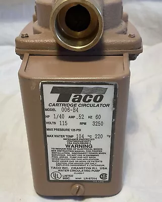 Taco 006-B4 Cartridge Circulator 3/4” Sweat Circulates Water Wood Boiler NOS • $209.99