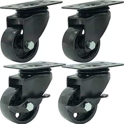 4 All Black Metal Swivel Plate Caster Wheels W/Brake Lock Heavy Duty High-Gau... • $27.47