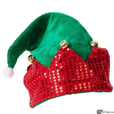 Holiday Elf Curled W Bells Santa's Helper Costume Hat One-Size 23  Cir • $11.76