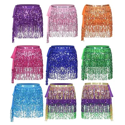 Womens Skirt Tassel Miniskirt Glittery Indian Princess Festival Costume Shiny • $12.99