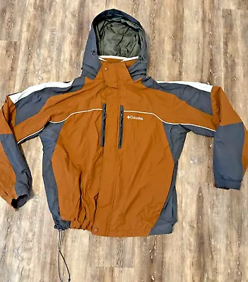 Columbia Jacket Mens Sz XL Grey Rust Lined Mesh Detachable Hood Outdoors • $56.76