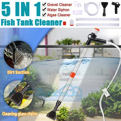 $19.85 • Buy 5 IN 1 Aquarium Cleaner Syphon Fish Tank Pump Vacuum Gravel Water Filter US
